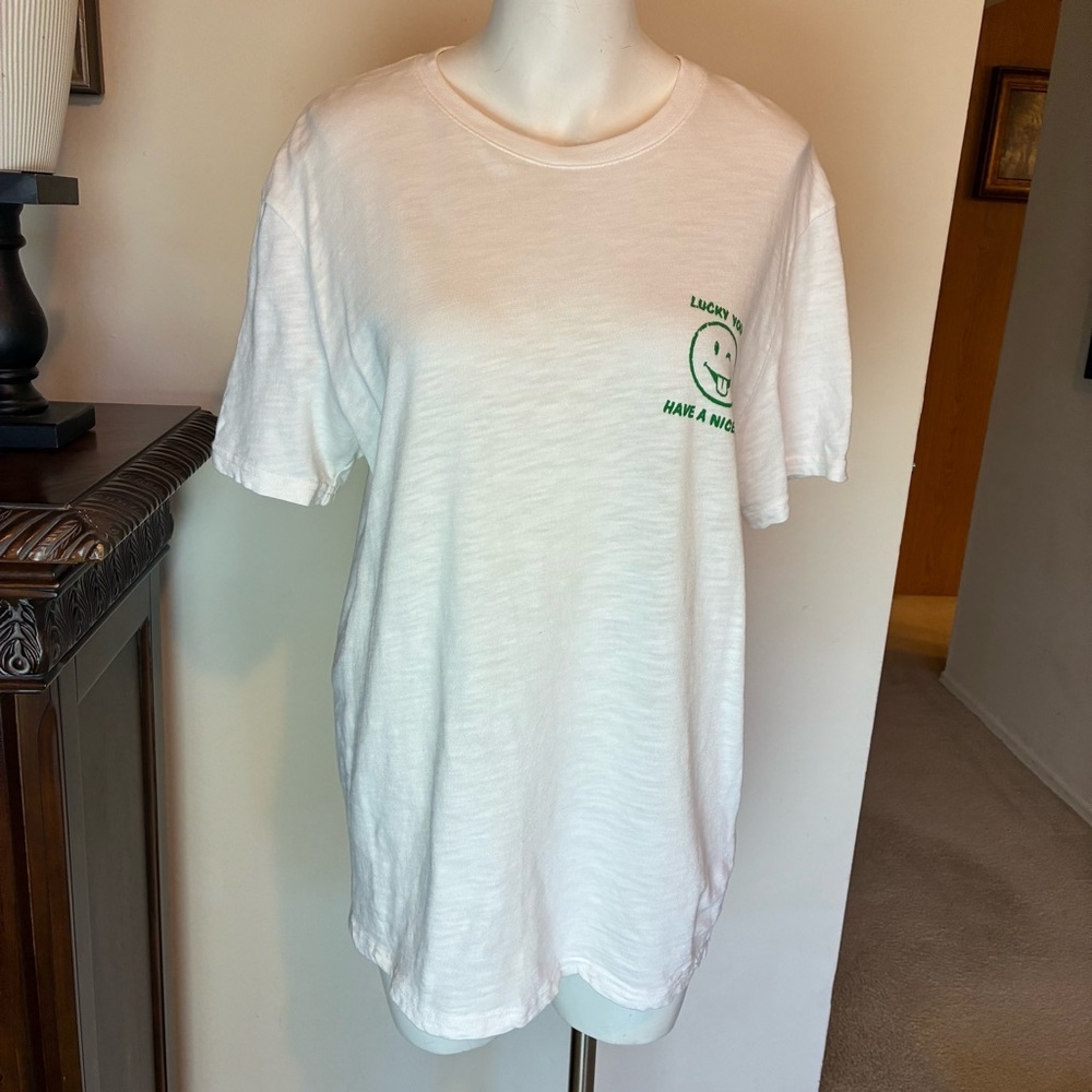 Lucky Brand White Tee with Green 'Lucky You' Chest Graphic